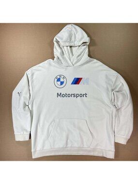 Puma BMW Motorsport M Racing Pullover Hoodie White Men Sz Large